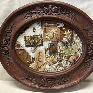 Embossed Antique Frame/Victorian Jewelry Collage of Brooches Pins & Pendants